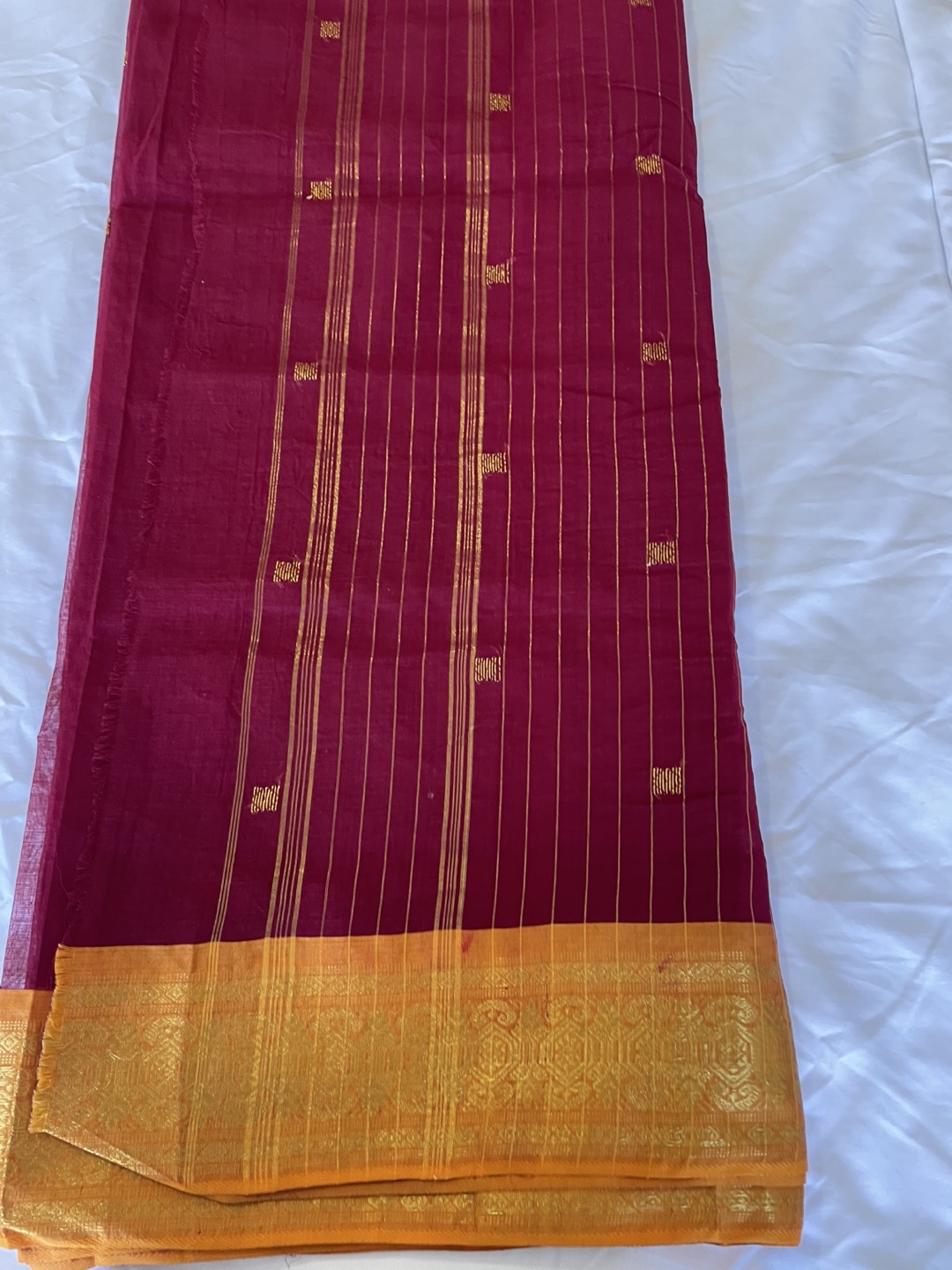 🏒Burgundy and Gold Handloom Cotton Saree - photo 3