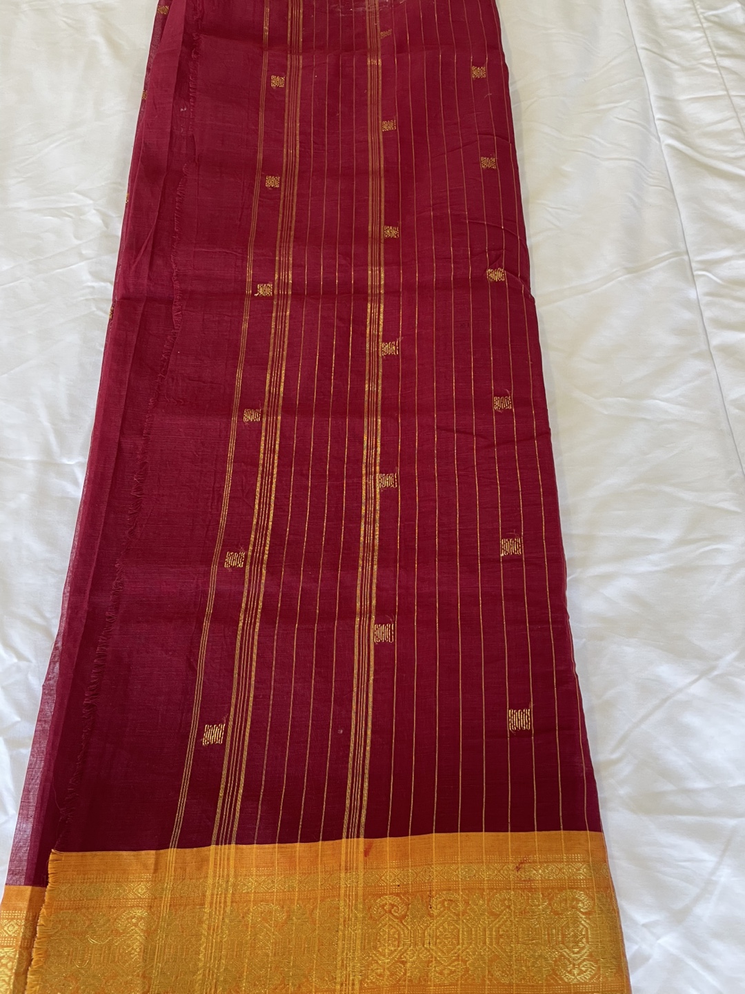 🏒Burgundy and Gold Handloom Cotton Saree - photo 2