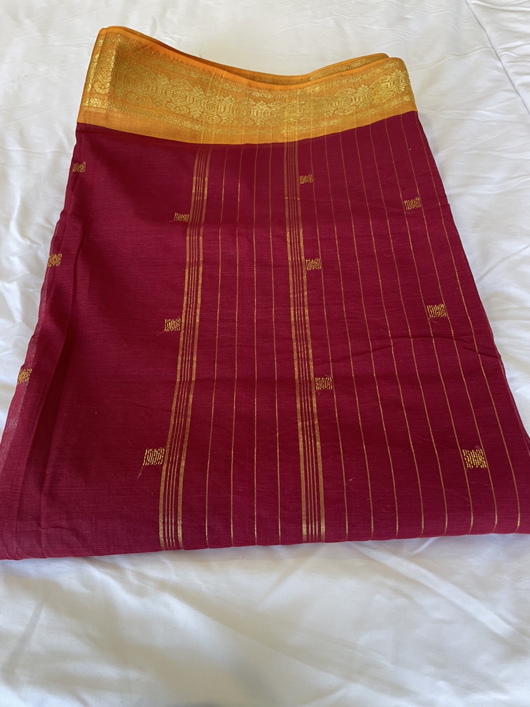 🏒Burgundy and Gold Handloom Cotton Saree - photo 5