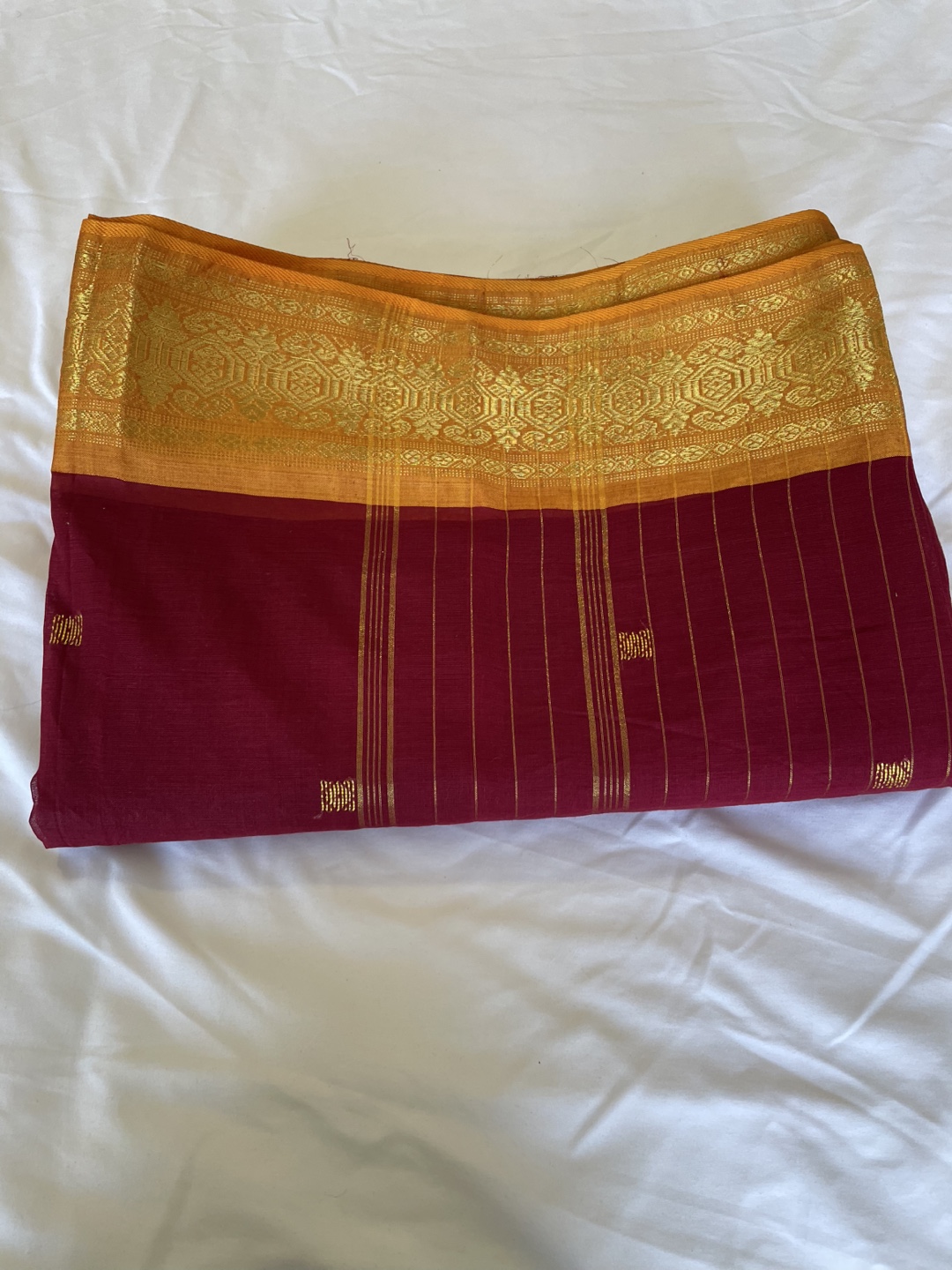 🏒Burgundy and Gold Handloom Cotton Saree - photo 4