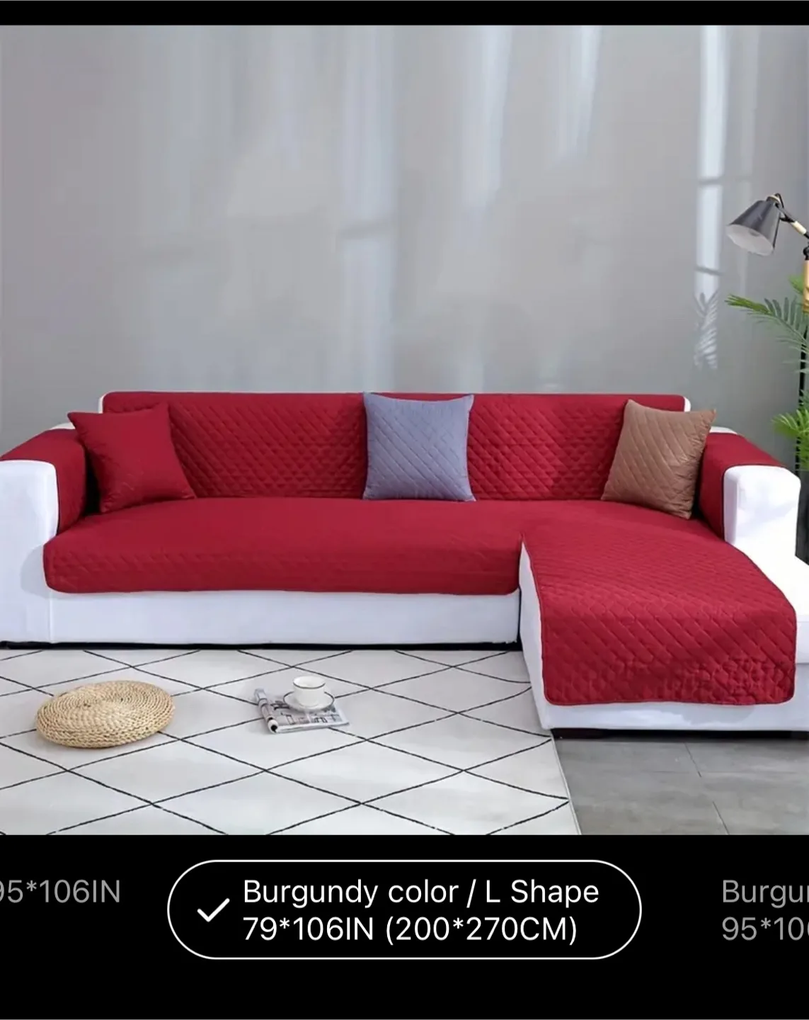 Burgundy L-Shaped Sofa Cover thumbnail