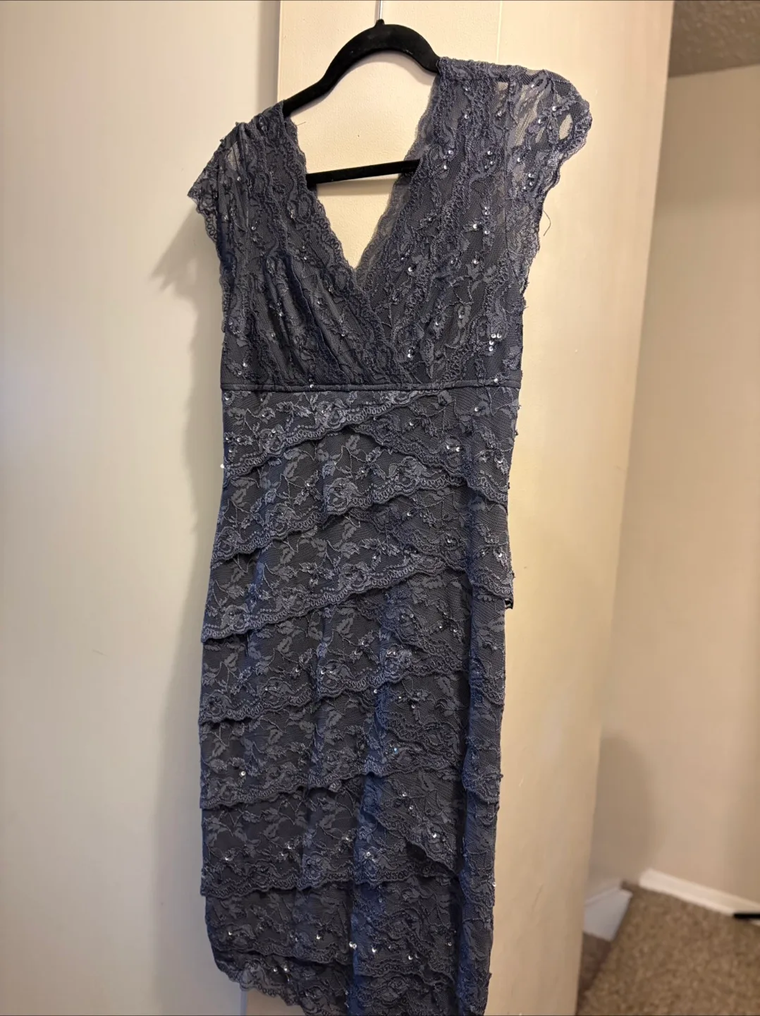 Marina Grey Lace Cocktail Dress thumbnail