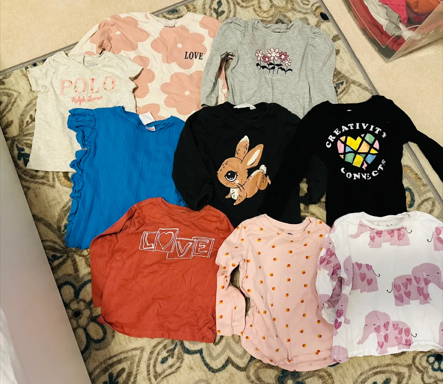 Bundle of 8 Girls' Long and Short Sleeve Shirts, Size 2T-3T thumbnail