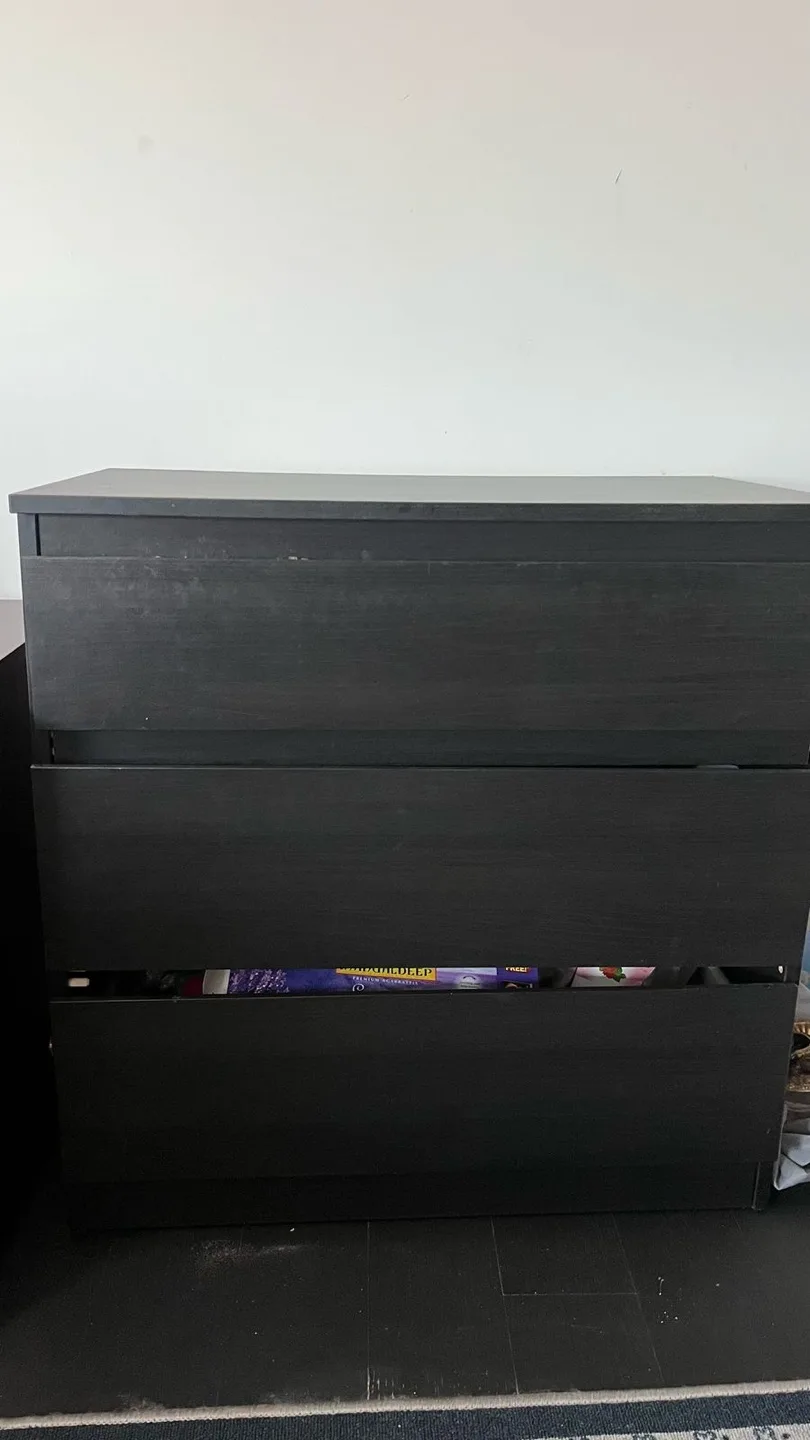 Three-Drawer Dark-Brown Chest of Drawers thumbnail
