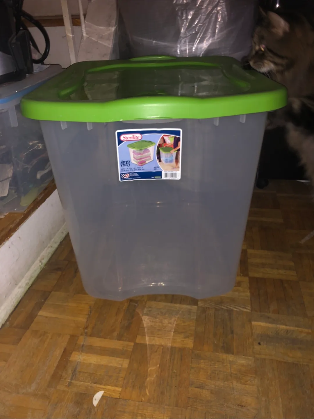 Sterilite 90 Litre Clear Storage Container with Green Lid thumbnail