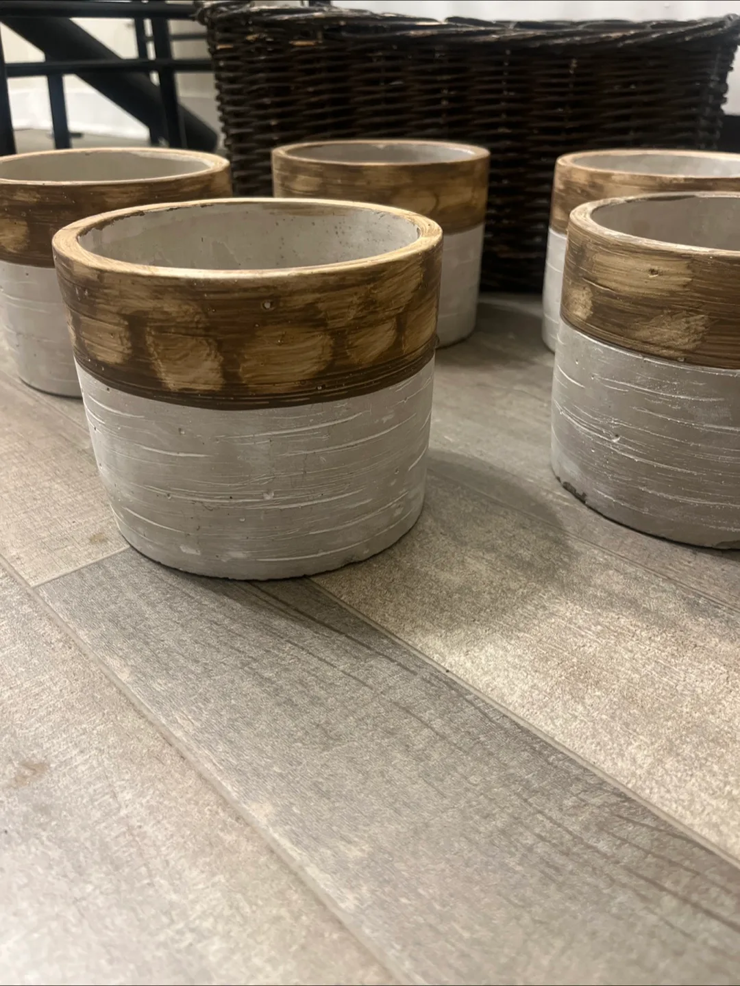 Stylish Concrete Planters in worn rustic basket image indicator(2)