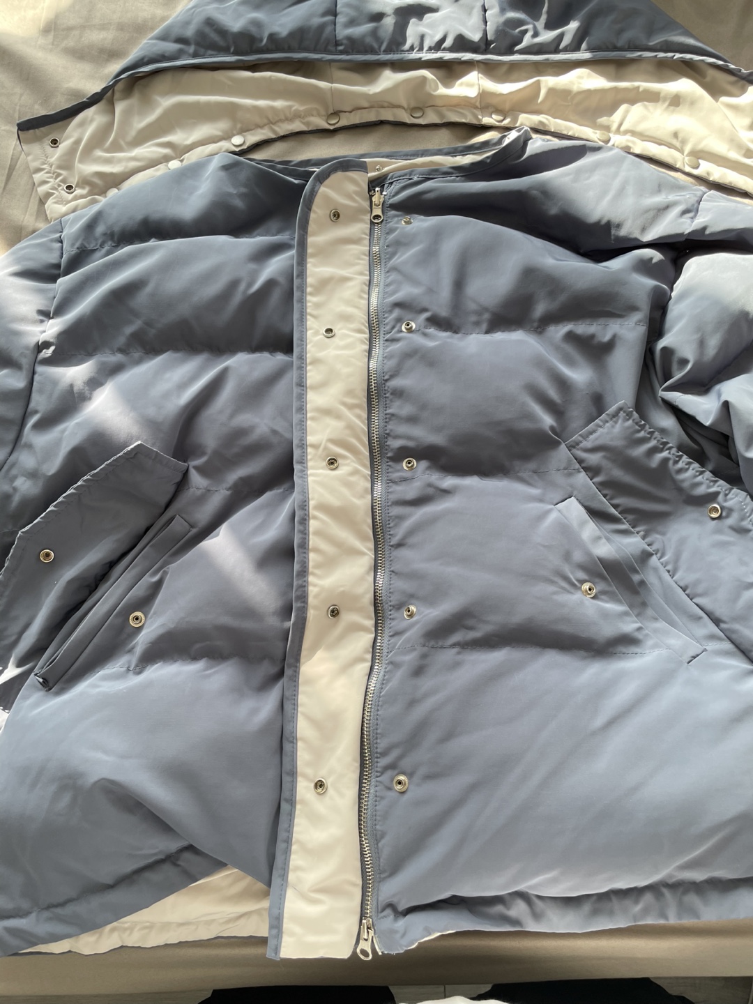 Grey Puffer Jacket with Hood - photo 3