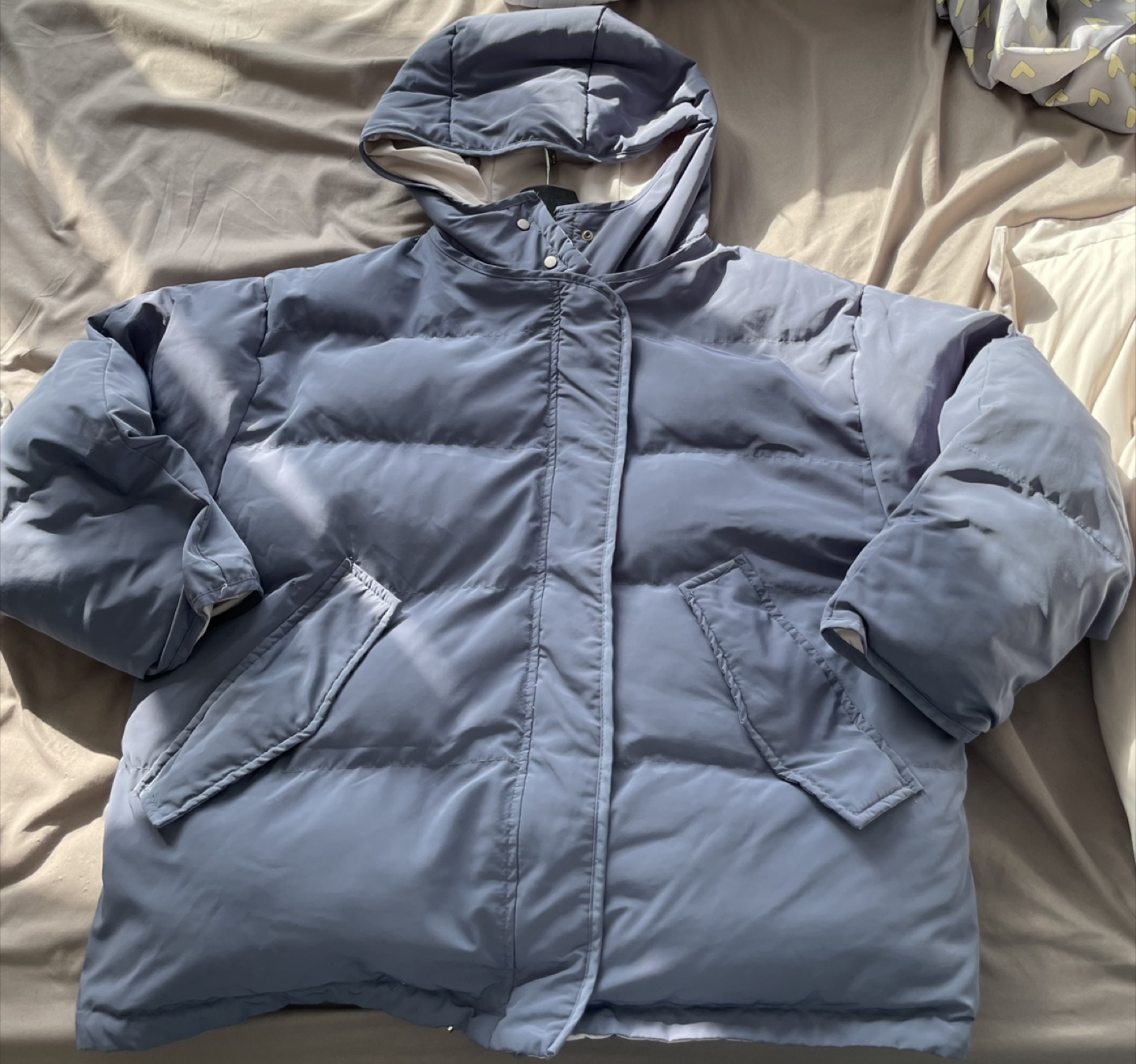 Grey Puffer Jacket with Hood