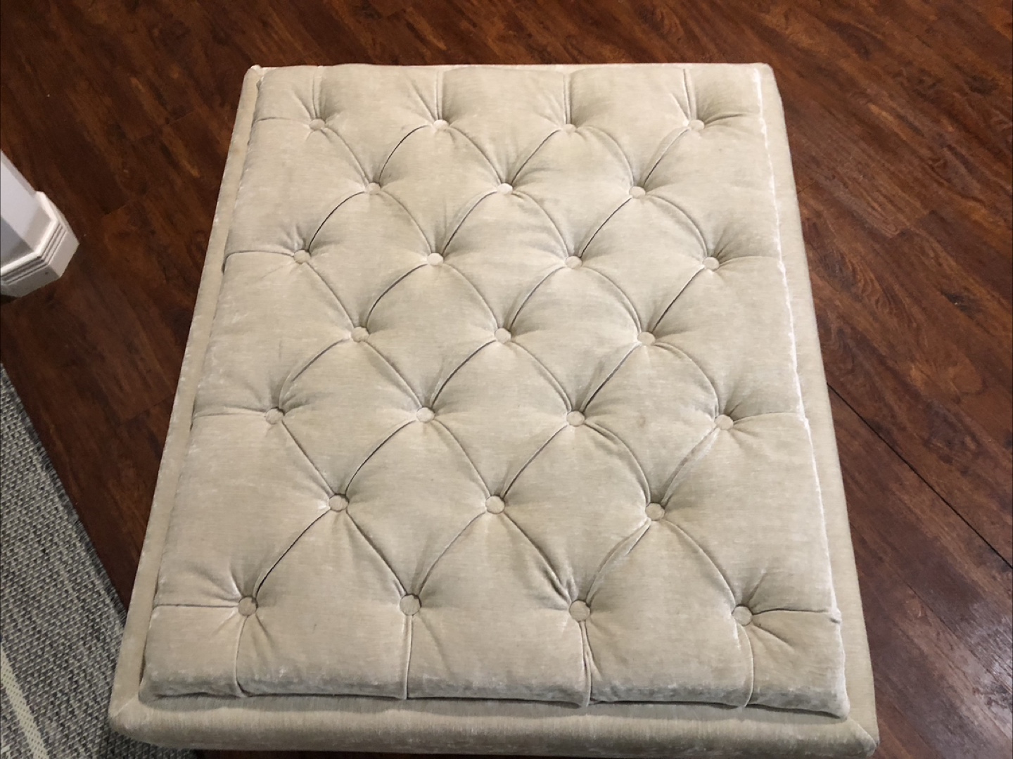 Beige Velvet Tufted Ottoman