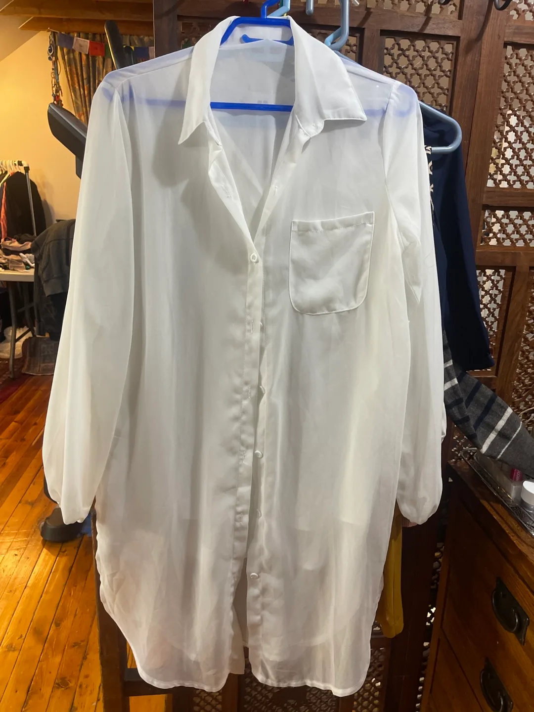 Women's White Sheer Button-Down Shirt thumbnail