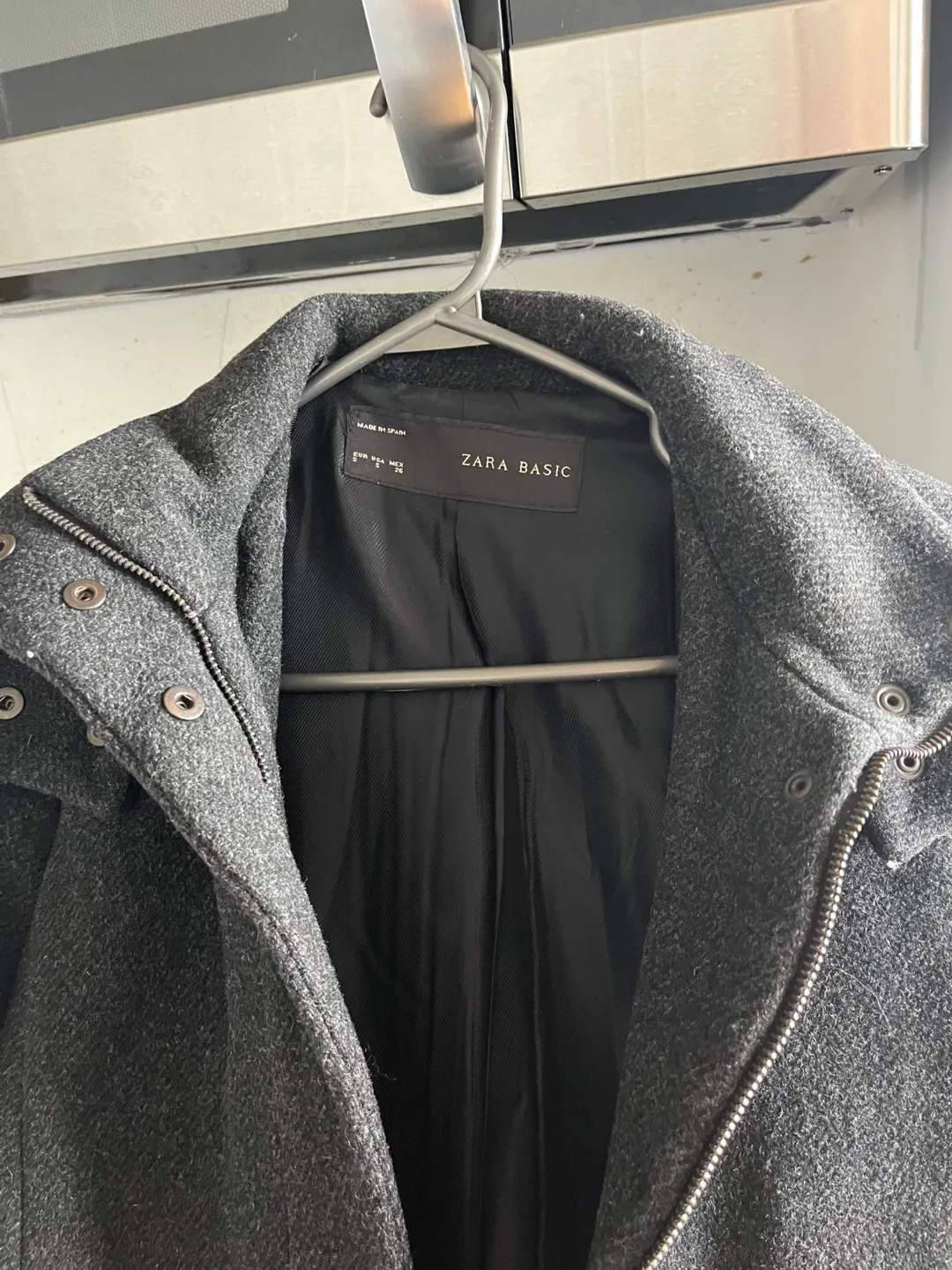Zara Basic Women's Charcoal Grey Hooded Peacoat thumbnail