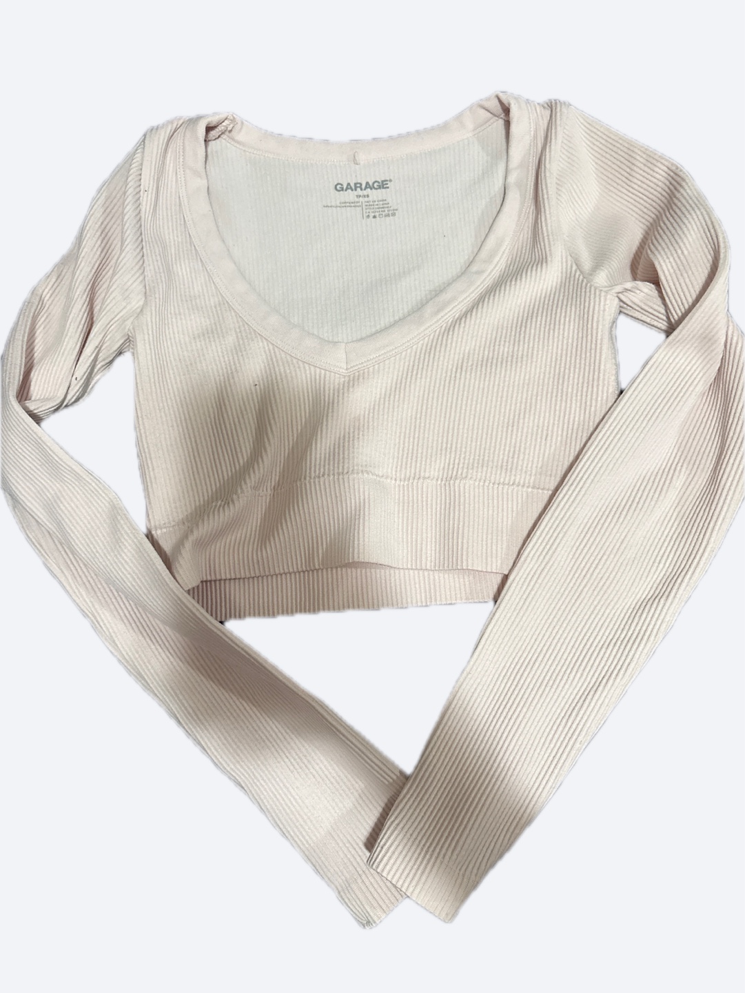 Garage Women's Ribbed Long Sleeve V-Neck Crop Top - Size XS