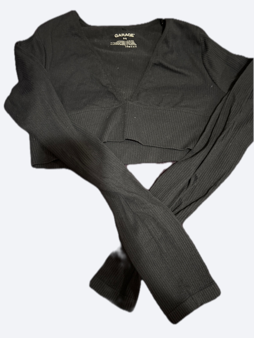 Garage Black Ribbed Long Sleeve Crop Top