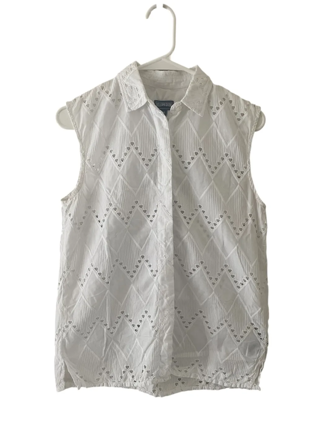 Vilebrequin White Eyelet Sleeveless Button-Down Shirt thumbnail