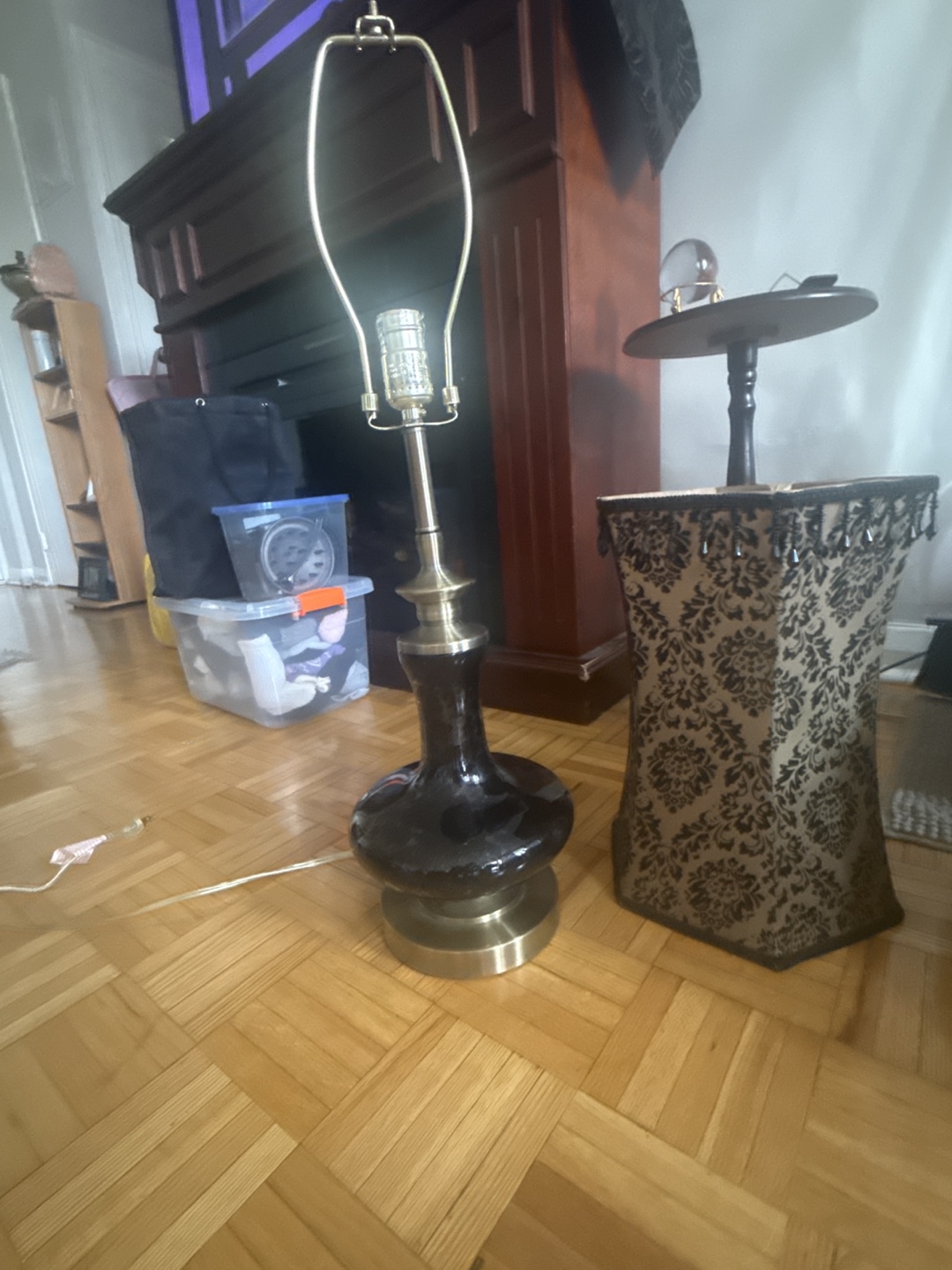 Dark Brown Table Lamp with Black and Gold Lamp Shade - photo 2
