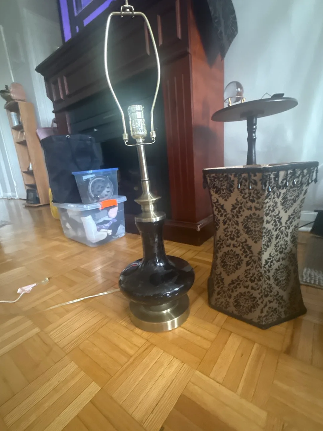 Dark Brown Table Lamp with Black and Gold Lamp Shade image indicator(2)