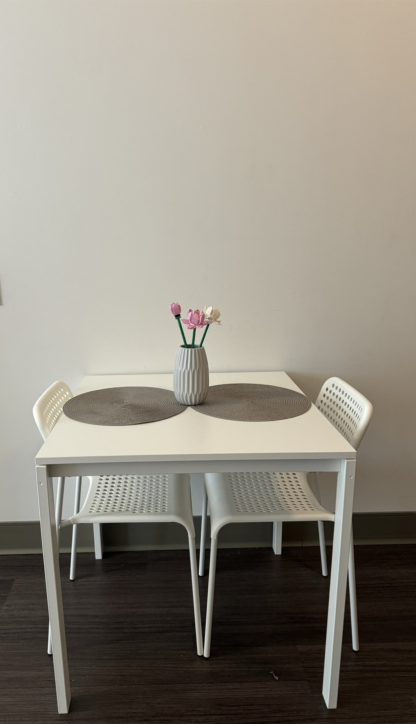 MOVE OUT SALE!!! White Square Table and Two Chairs- $50