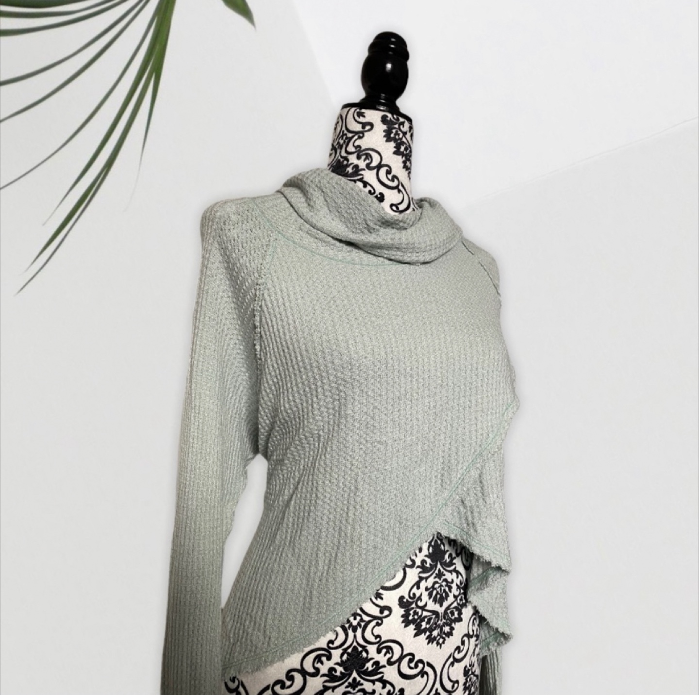 Free People sage green waffle knit asymmetrical sweater - photo 2