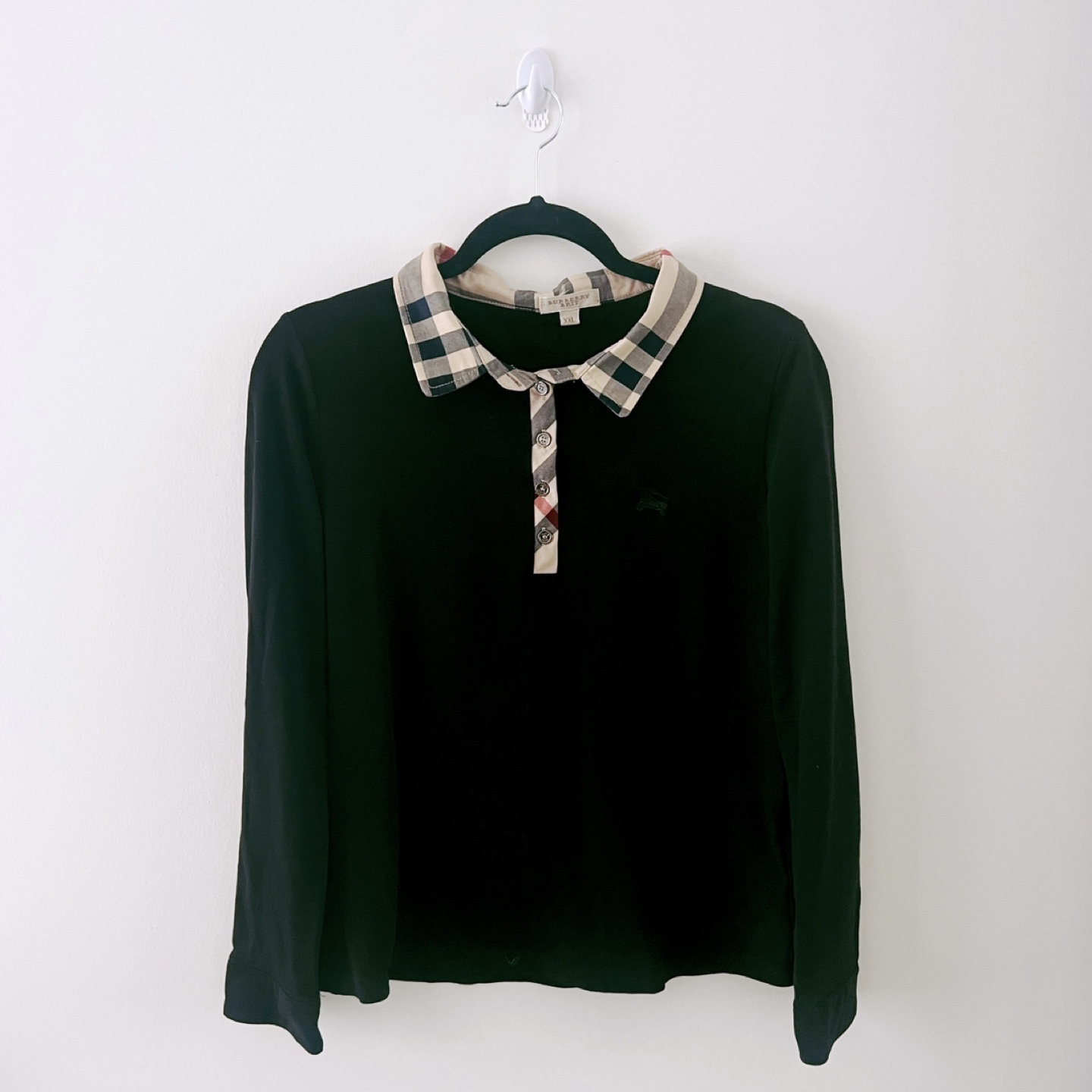 Burberry Authentic Black Long-Sleeve Collared Polo Shirt