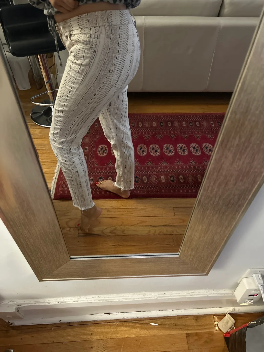 Women's White and Brown Patterned Ankle Jeans image indicator(3)