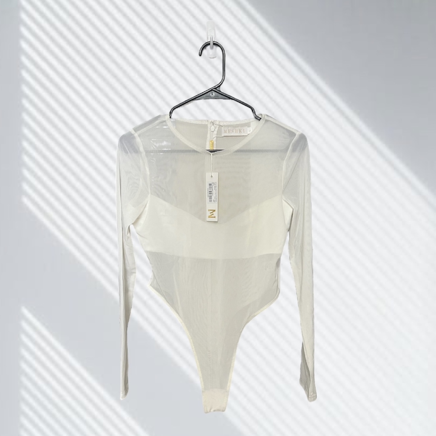 Meshki Long Sleeve Bodysuit - Size L - Cream Mesh Club Outfit