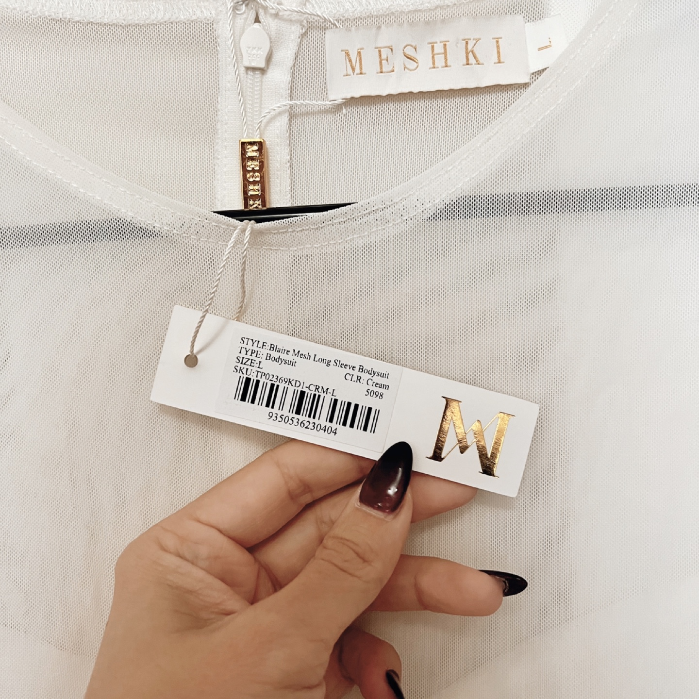 Meshki Long Sleeve Bodysuit - Size L - Cream Mesh Club Outfit - photo 2