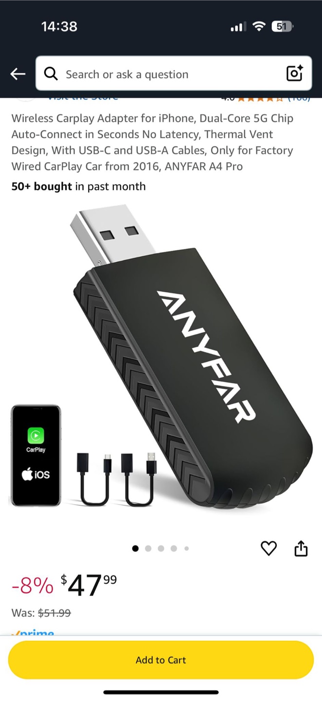 ANYFAR A4 Pro Wireless CarPlay Adapter - photo 4