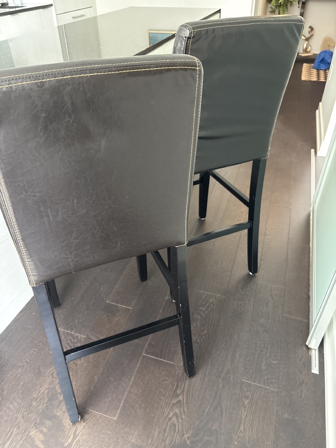 Pair of Brown Leather Bar Stools - photo 2