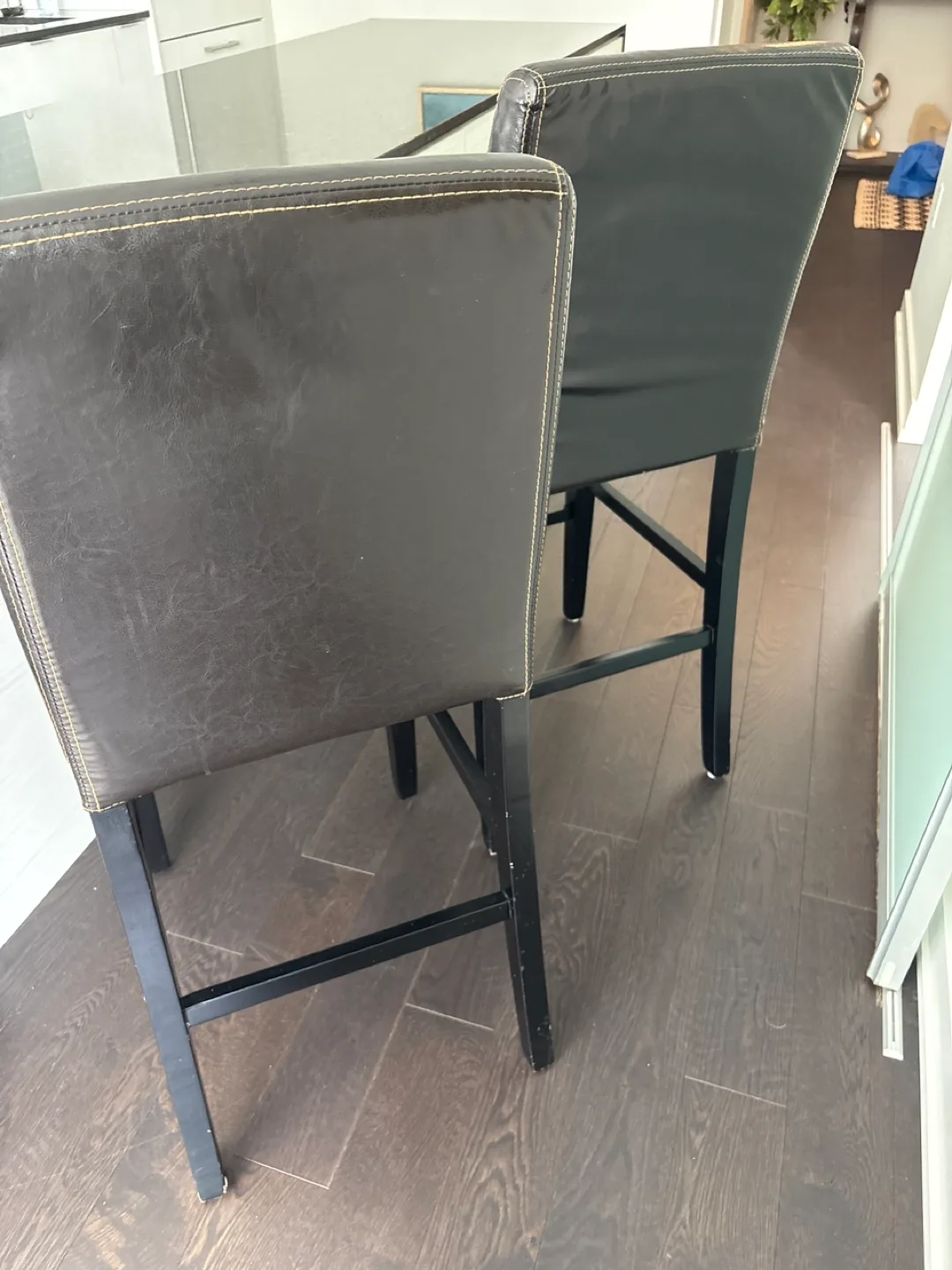 Pair of Brown Leather Bar Stools image indicator(2)