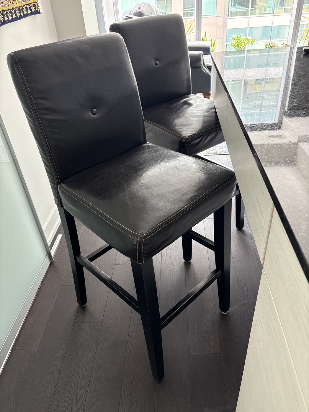 Pair of Brown Leather Bar Stools