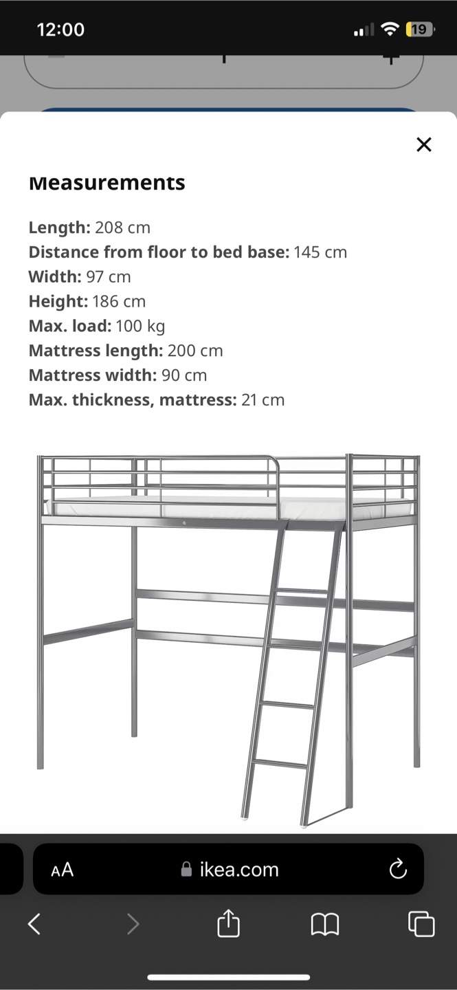 IKEA Metal Loft Bed Frame with Ladder - photo 2