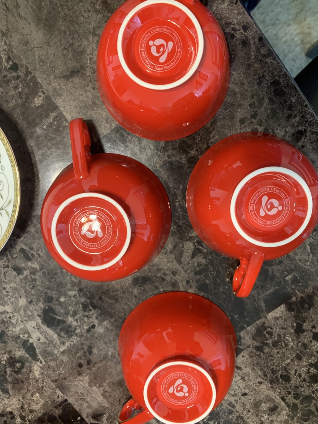 Red Tea Set with Gold Accents - 4 Cups and Saucers, Teapot - photo 4