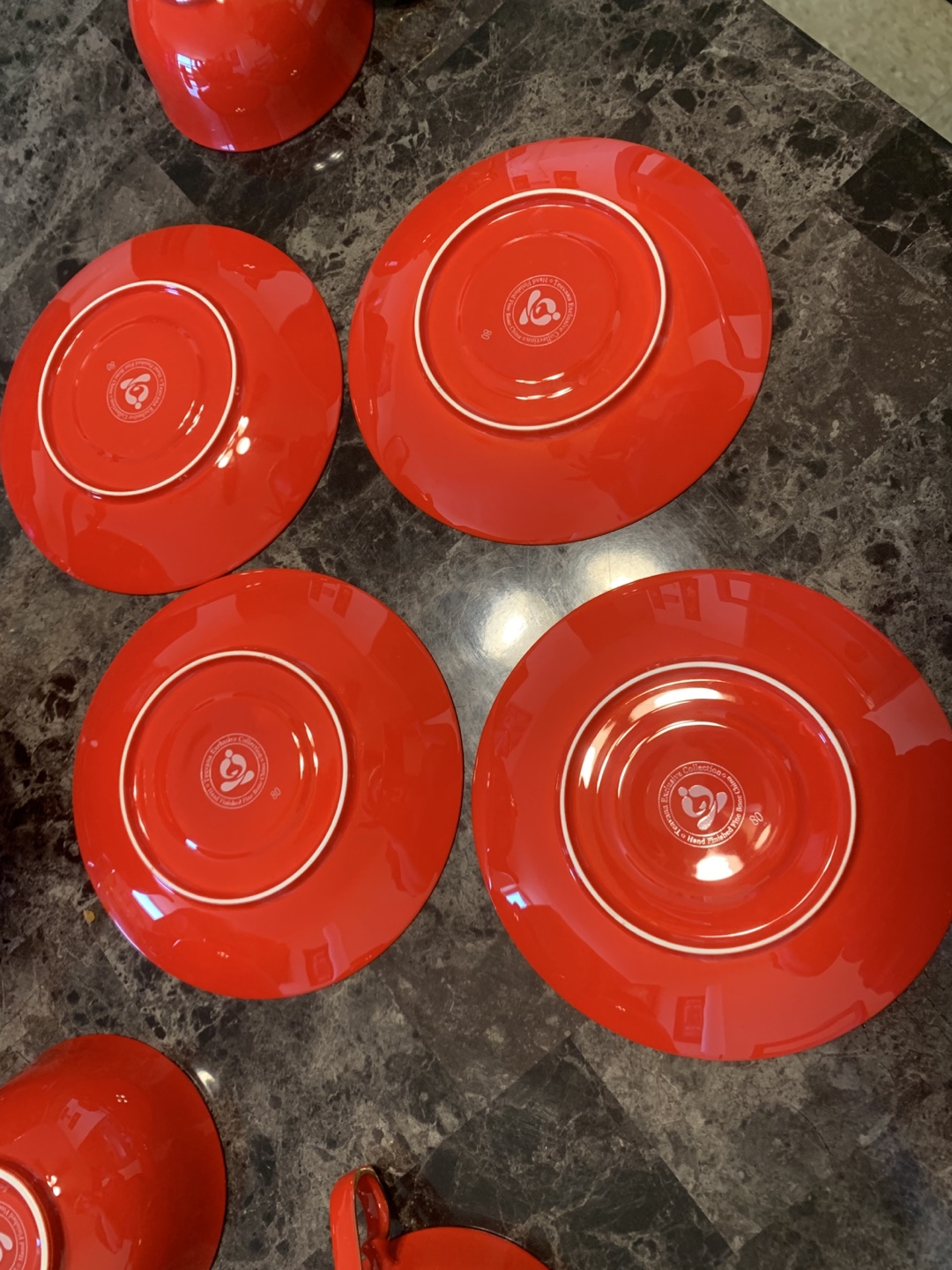 Red Tea Set with Gold Accents - 4 Cups and Saucers, Teapot - photo 3