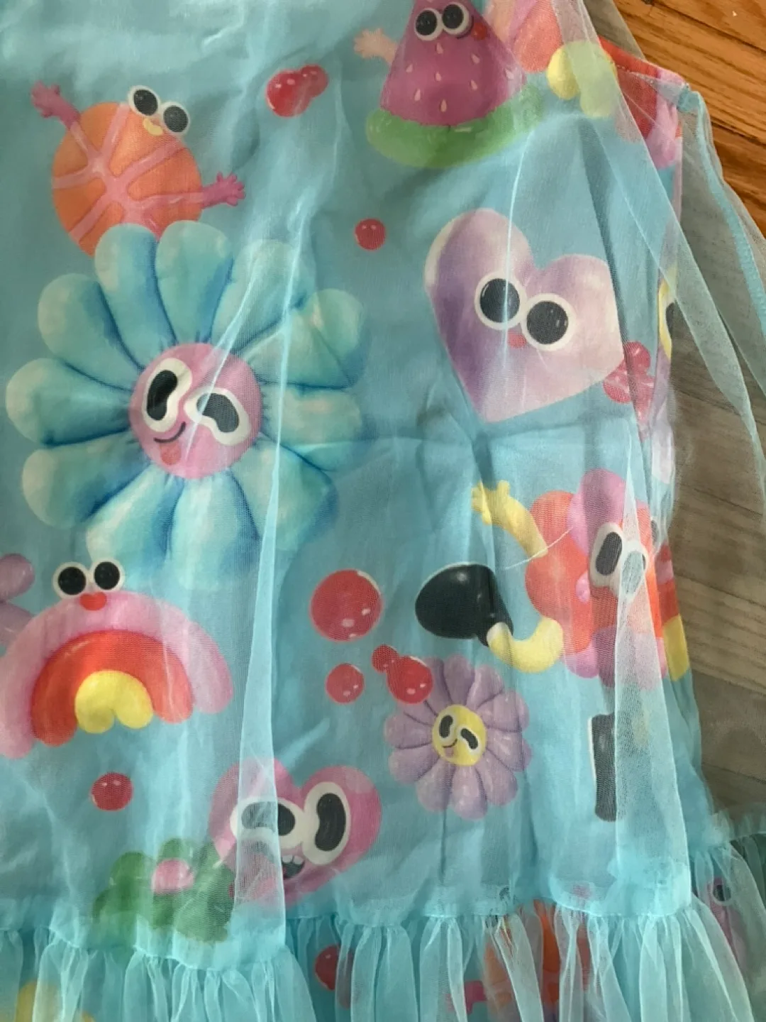 Adorable Girls' Character Print Dress with Tulle Overlay image indicator(4)