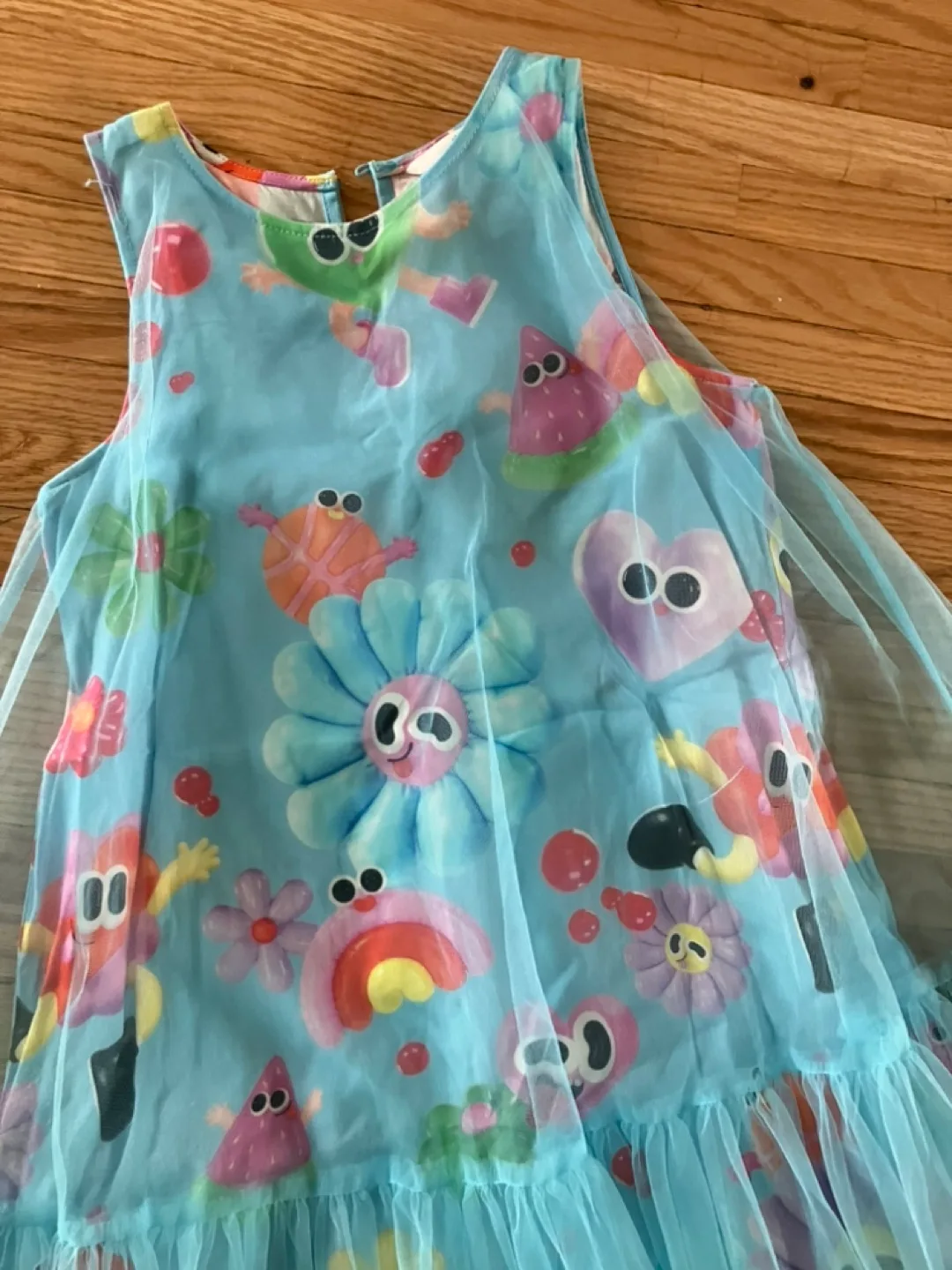 Adorable Girls' Character Print Dress with Tulle Overlay image indicator(8)