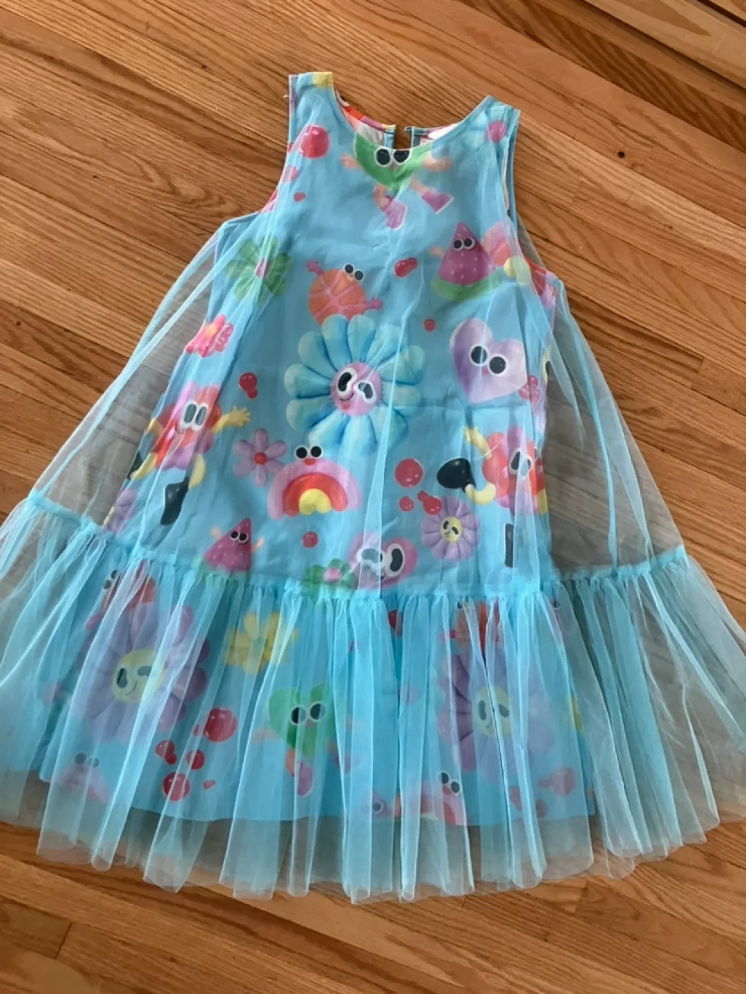 Adorable Girls' Character Print Dress with Tulle Overlay image indicator(7)