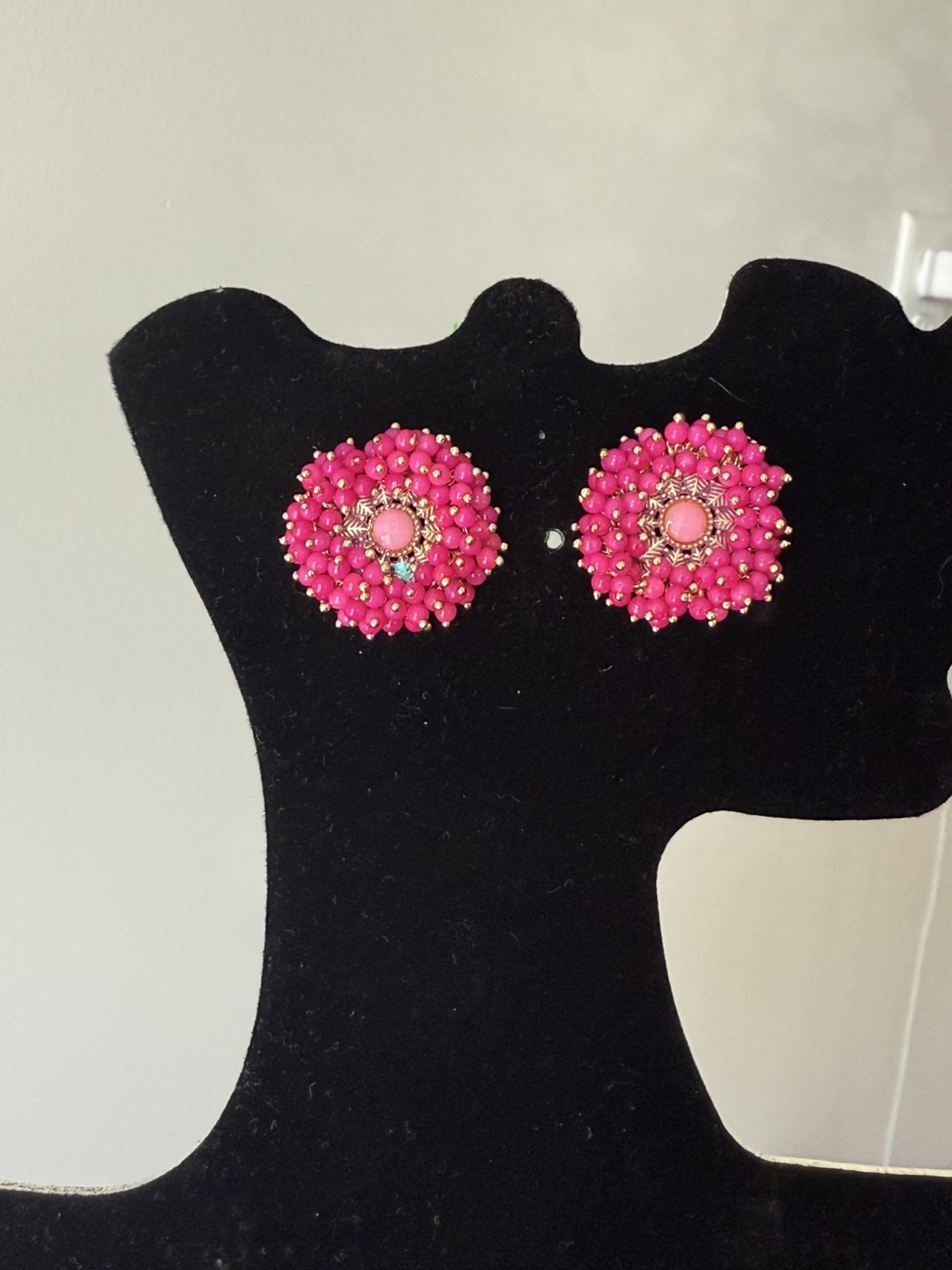 Pink Beaded Stud Earrings