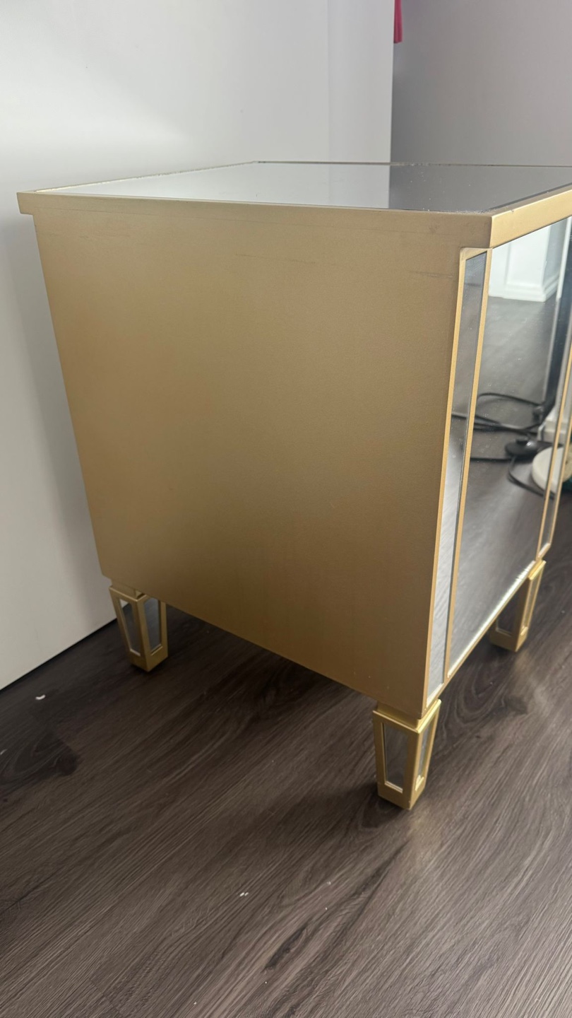 Gold Mirrored Nightstand with Three Drawers - photo 3
