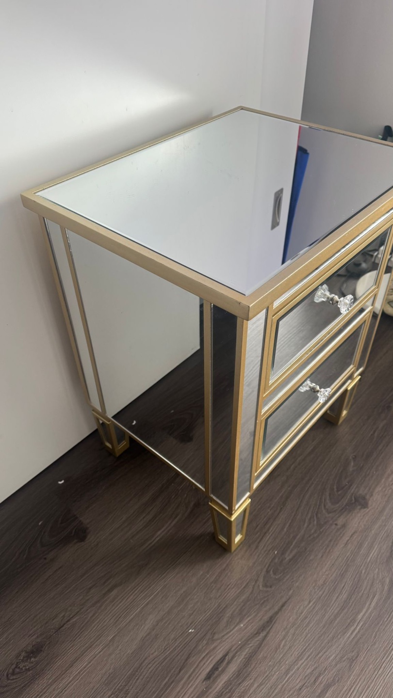 Gold Mirrored Nightstand with Three Drawers - photo 2