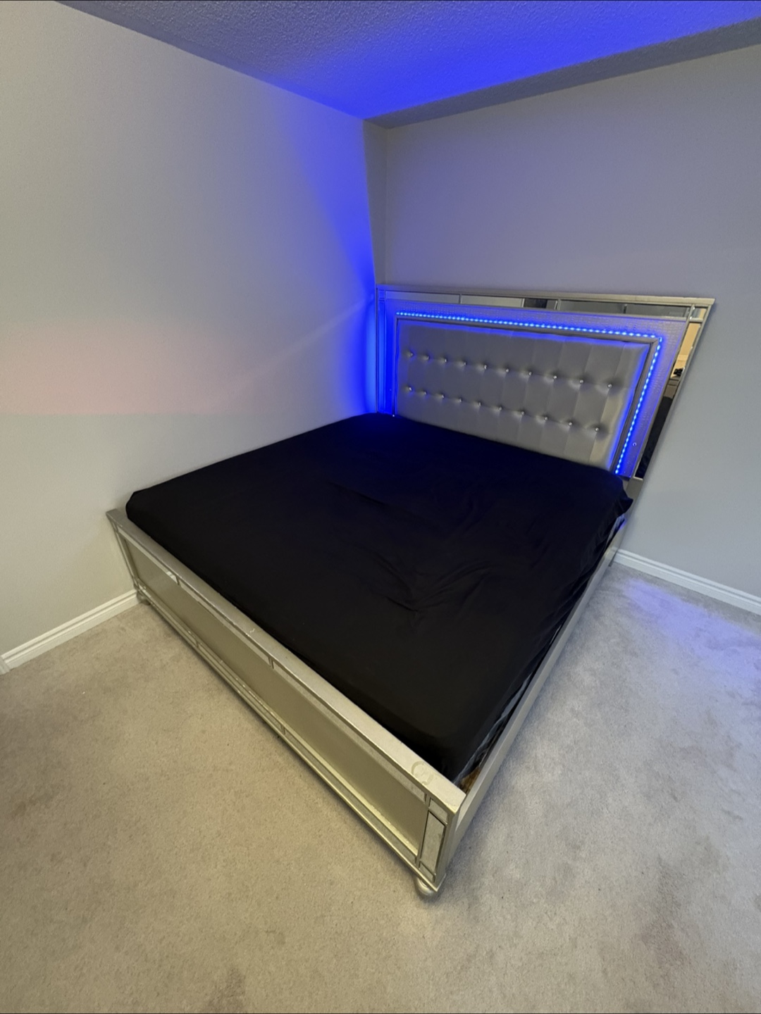 Luxury King Bed Set with LED Headboard & Dresser