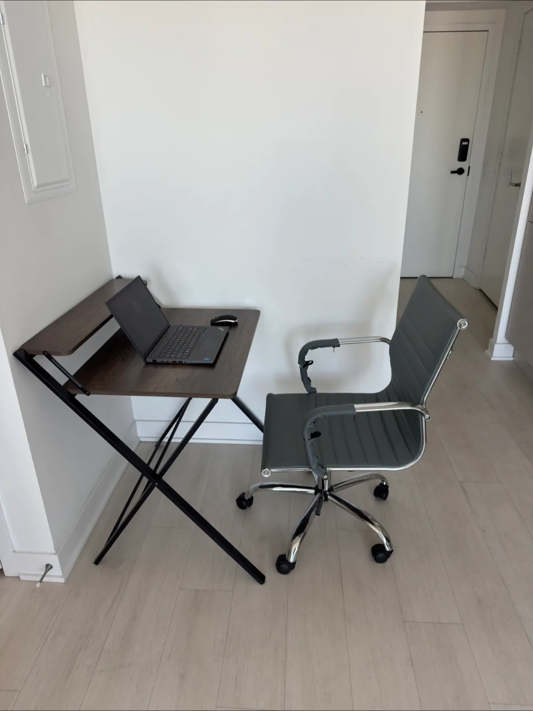 Foldable Computer Desk with Grey Office Chair thumbnail