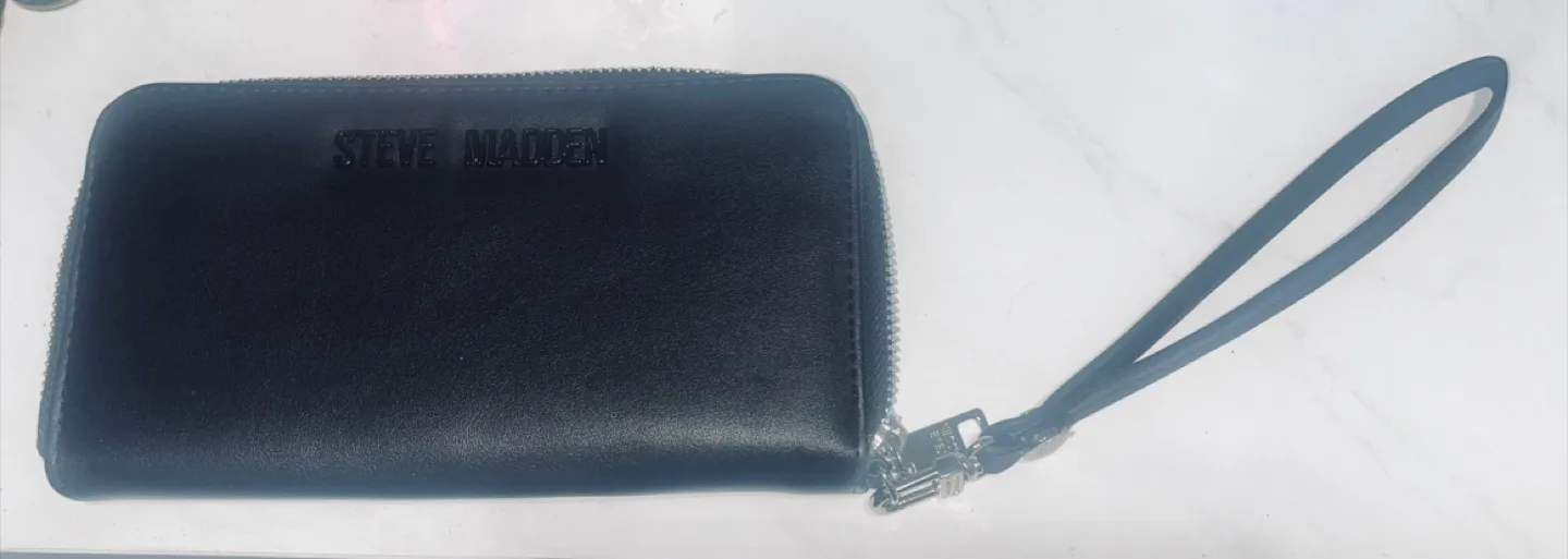 Steve Madden Black Zip-Around Wallet with Wrist Strap image indicator(3)