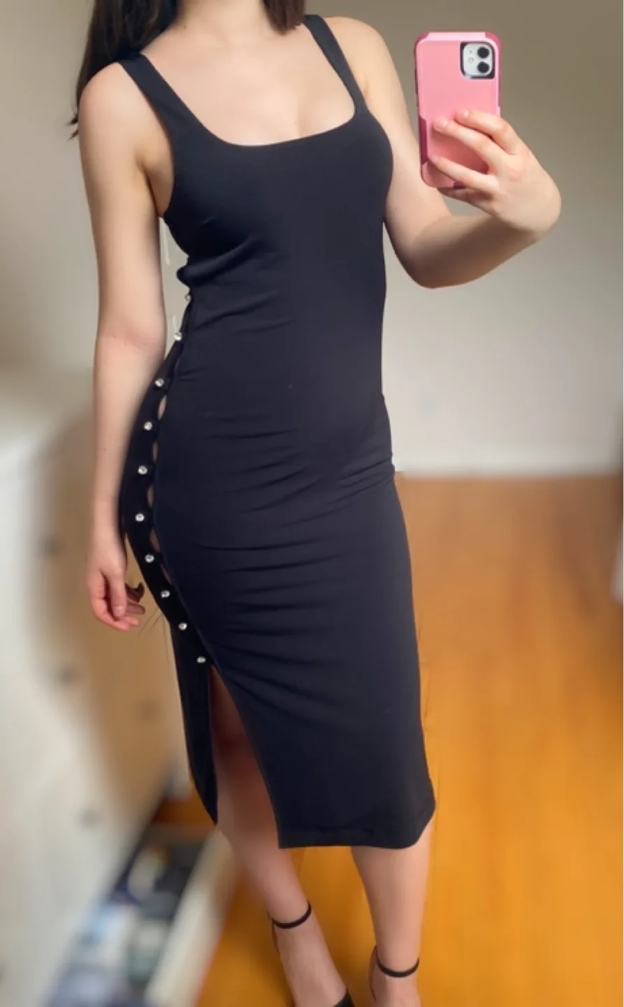 New with tags - Dynamite - Black Midi Dress With Side Details thumbnail