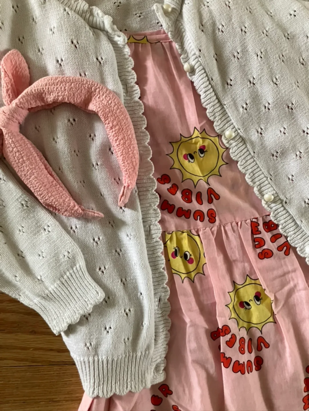 Adorable Girls' Summer Outfit - Dress, Cardigan & Headband image indicator(8)