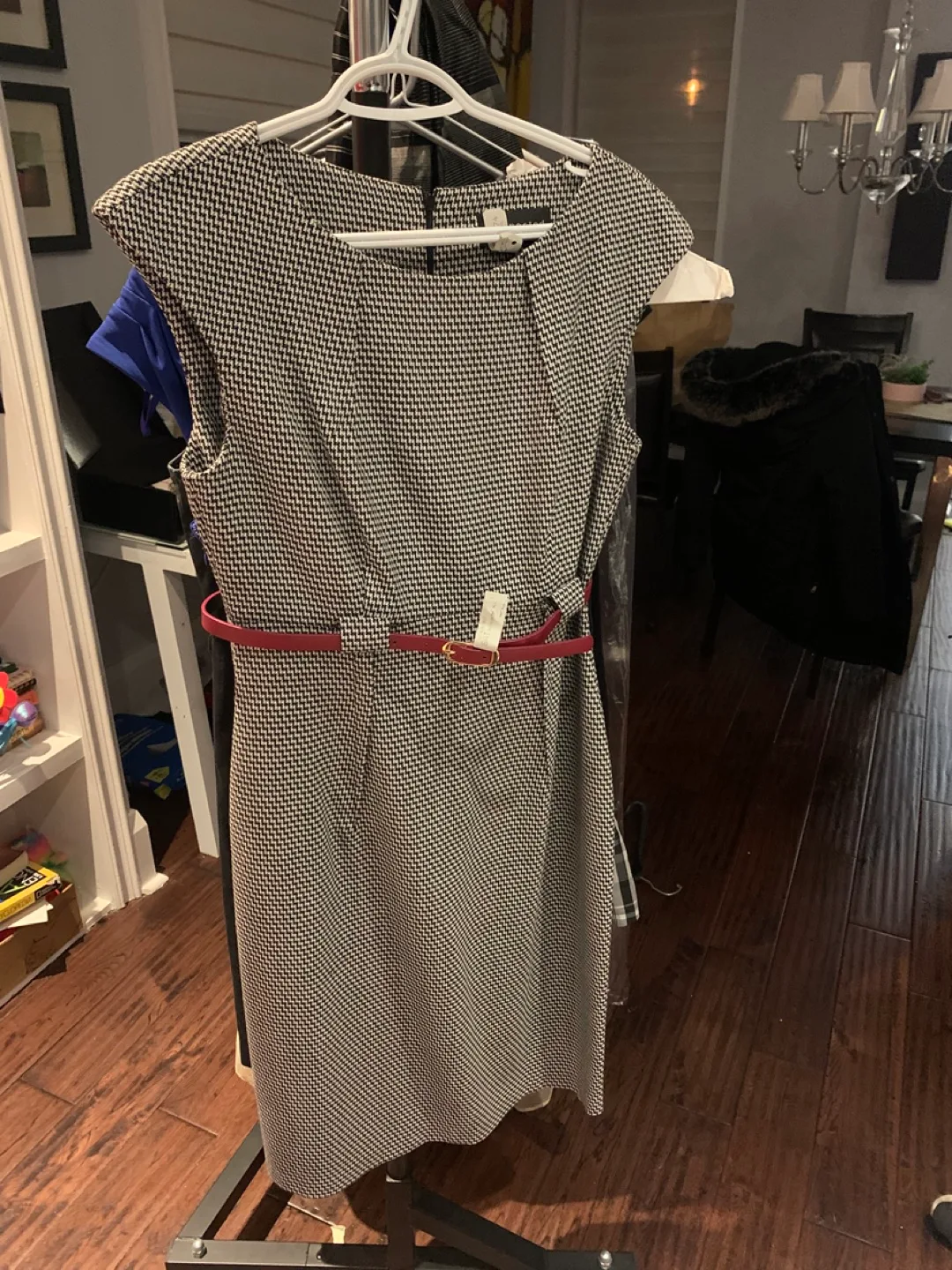Black and White Houndstooth Dress with Belt thumbnail