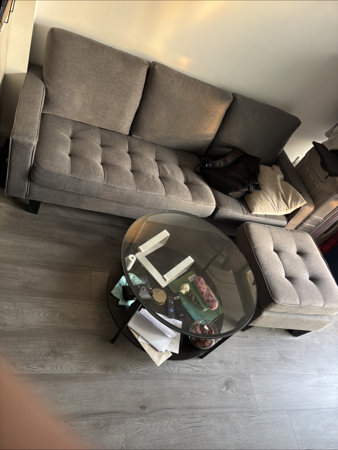Sofa with Ottoman with 3 cushions and Coffee Table