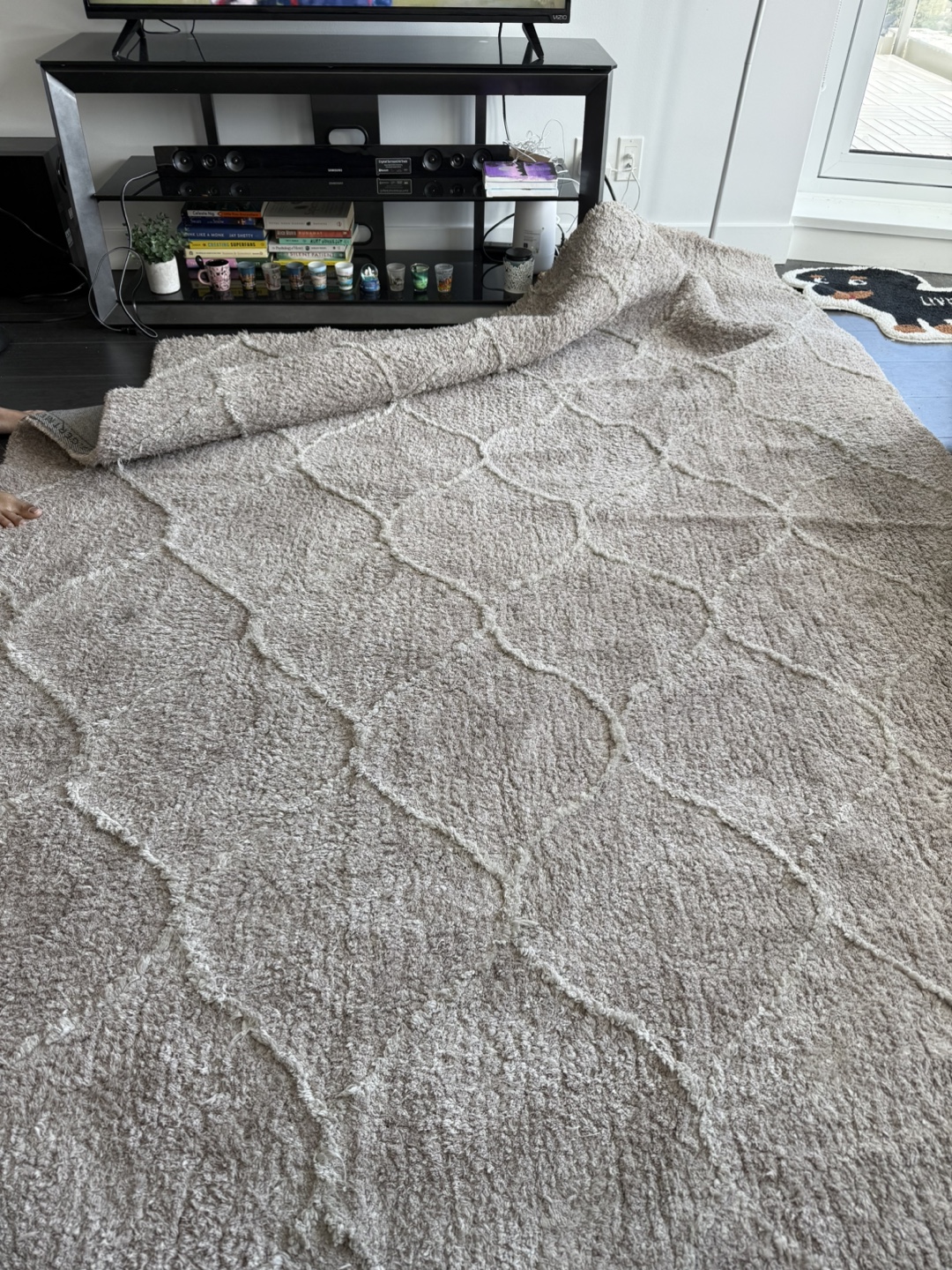 Large Shag Rug, Beige/Grey, Geometric Pattern - photo 2
