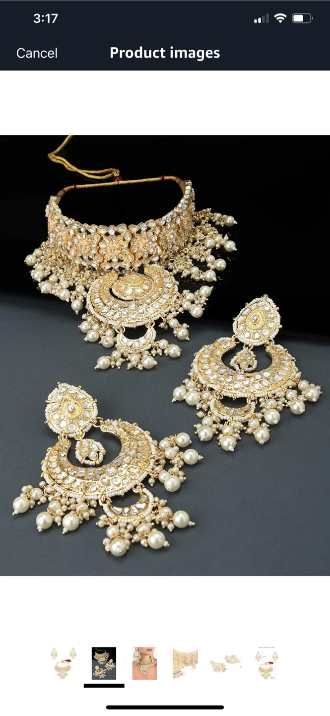 Gorgeous Gold Kundan Bridal Necklace Set with Earrings thumbnail