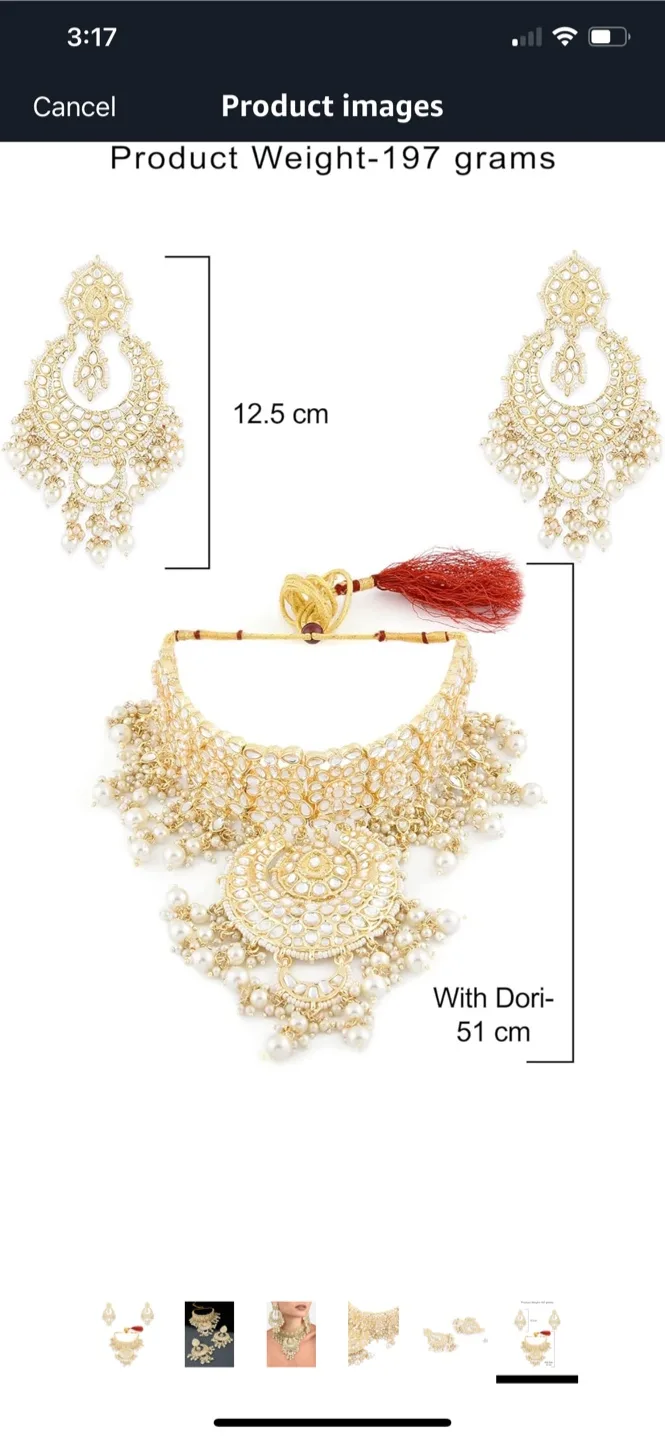 Gorgeous Gold Kundan Bridal Necklace Set with Earrings image indicator(3)