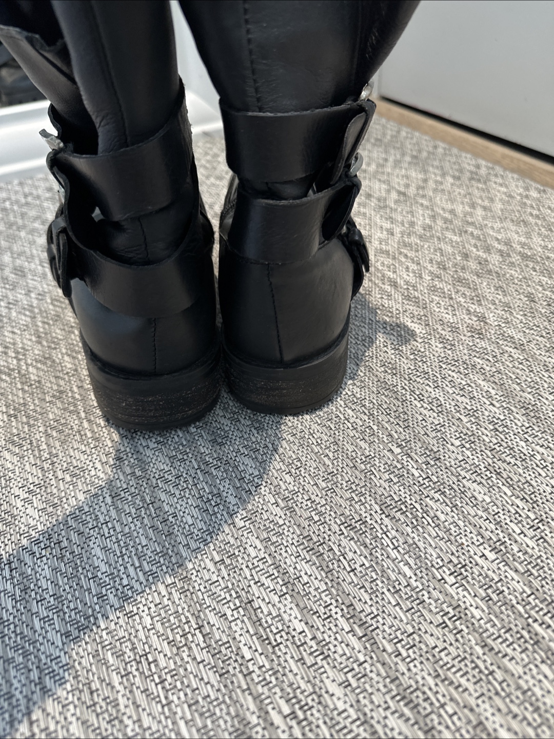 Black Leather Buckle Boots - Size 8W - photo 2